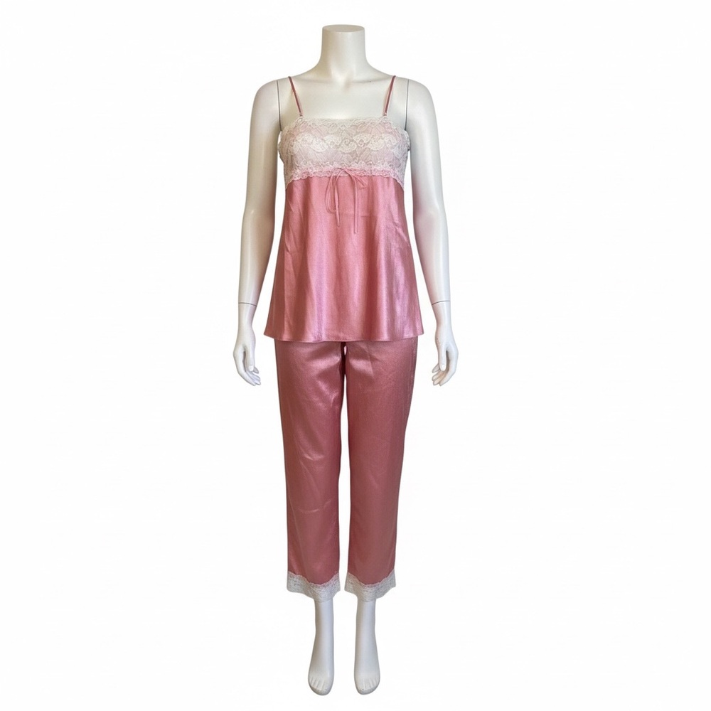 Jessica McClintock Gunne Sax Satin Pink Lace Pajama Set Women's XL or 18